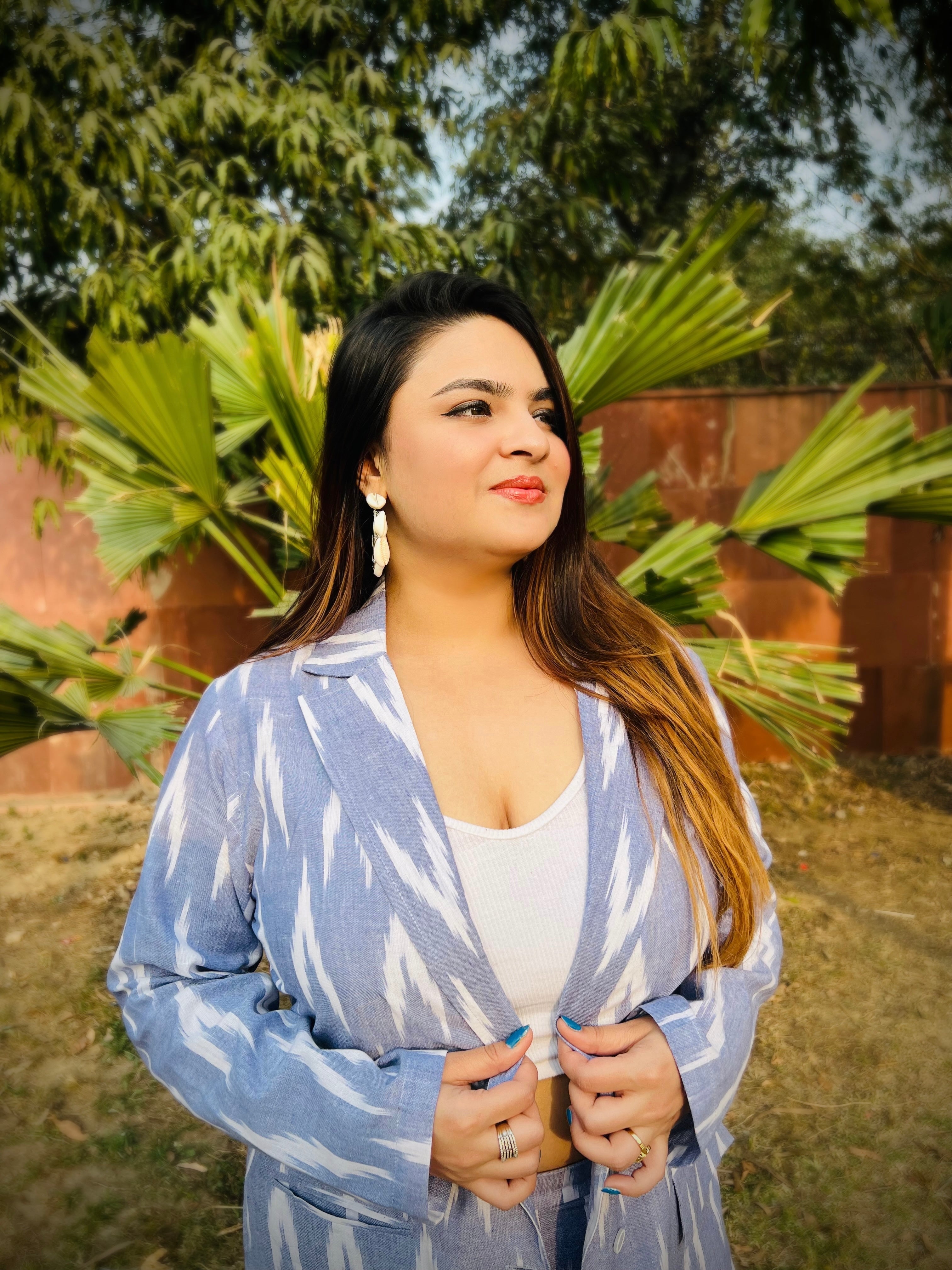 Blue Ikat Blazer with Trousers Coord Sets for women