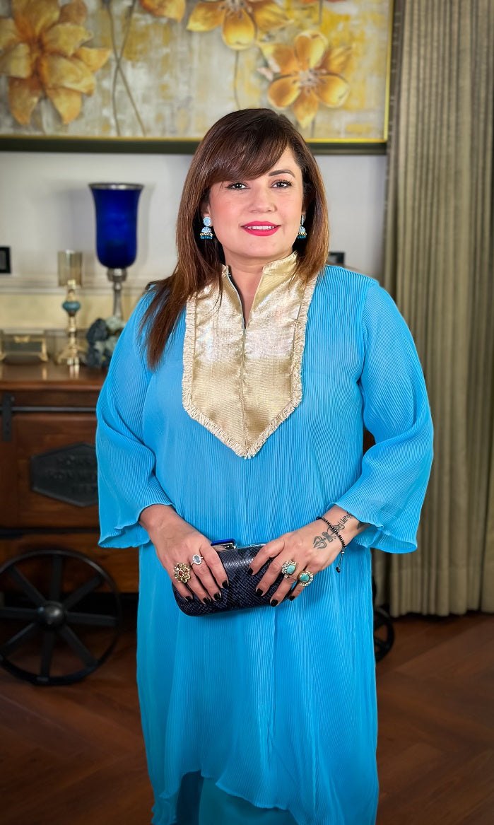 GEORGETTE PLEATED ASMANI COORD SET FOR WOMEN