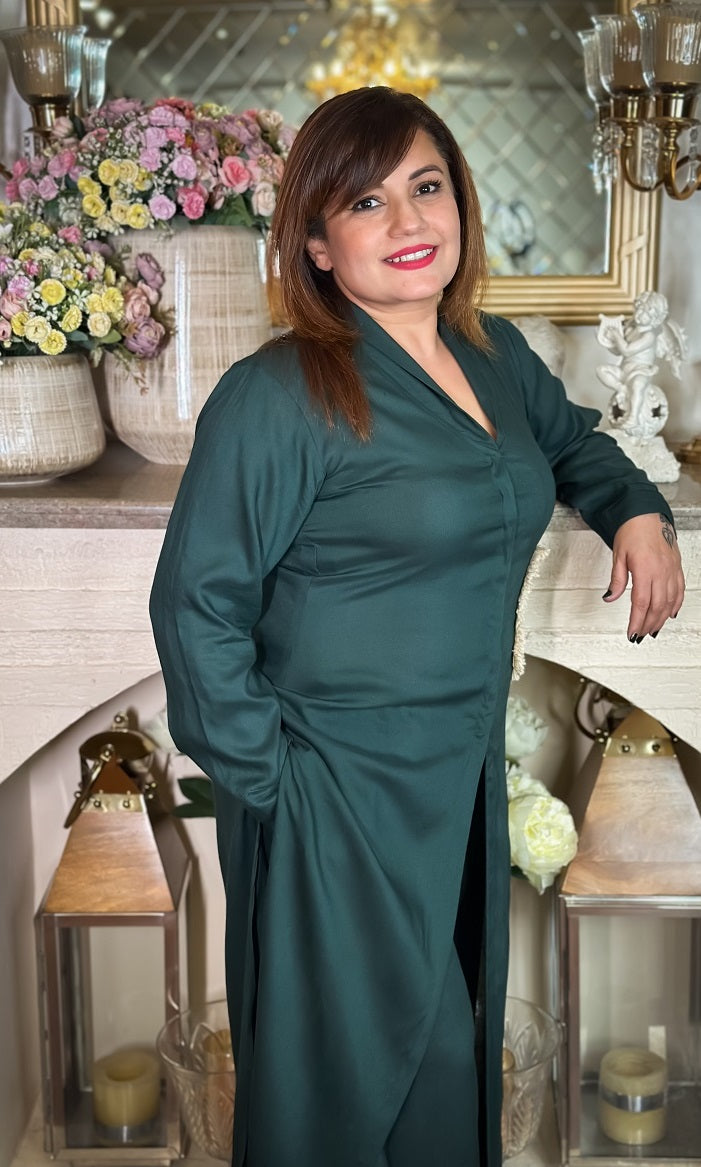 I AM BRAVE GREEN ASYMMETRIC POCKET WITH LACE DETAILS COORD-SET