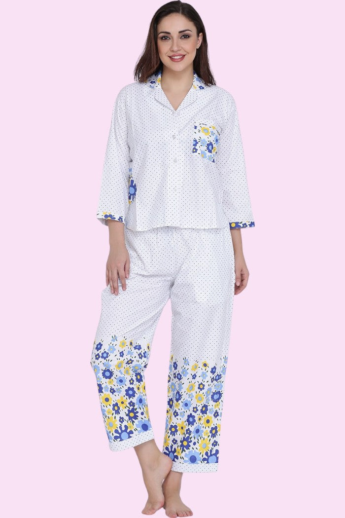 SANDRA POLKA BLUE NIGHT SUIT WITH PYJAMA