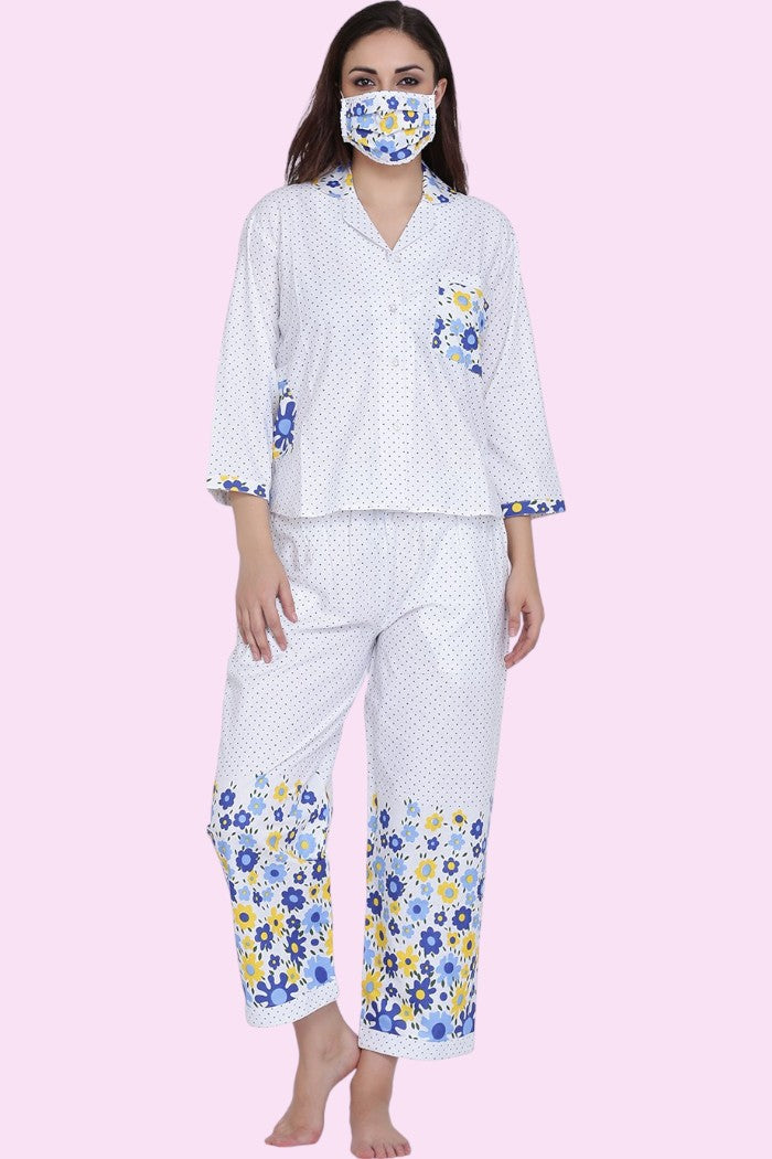 SANDRA POLKA BLUE NIGHT SUIT WITH PYJAMA