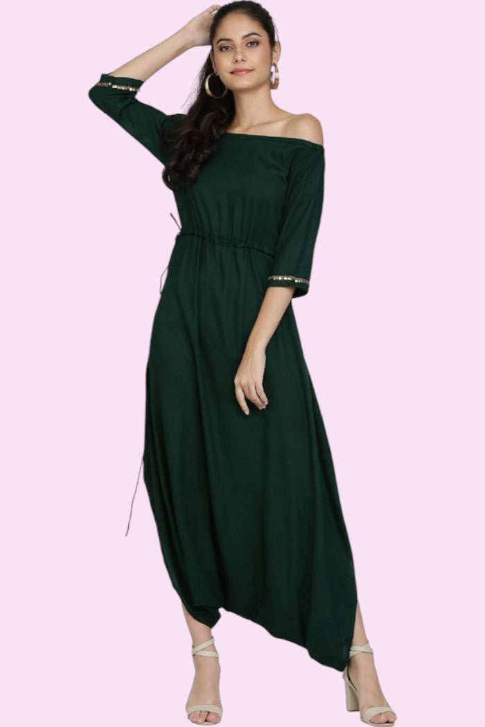 LUXURY COTTON FOREST GREEN JUMPSUIT FOR WOMEN