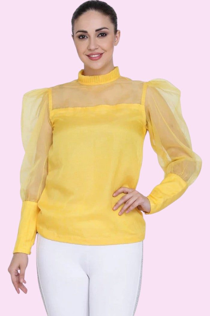 WOMEN'S YELLOW ORGANZA TOP