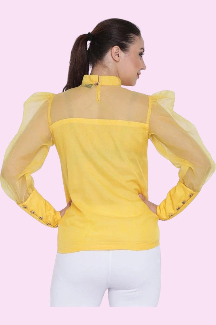WOMEN'S YELLOW ORGANZA TOP