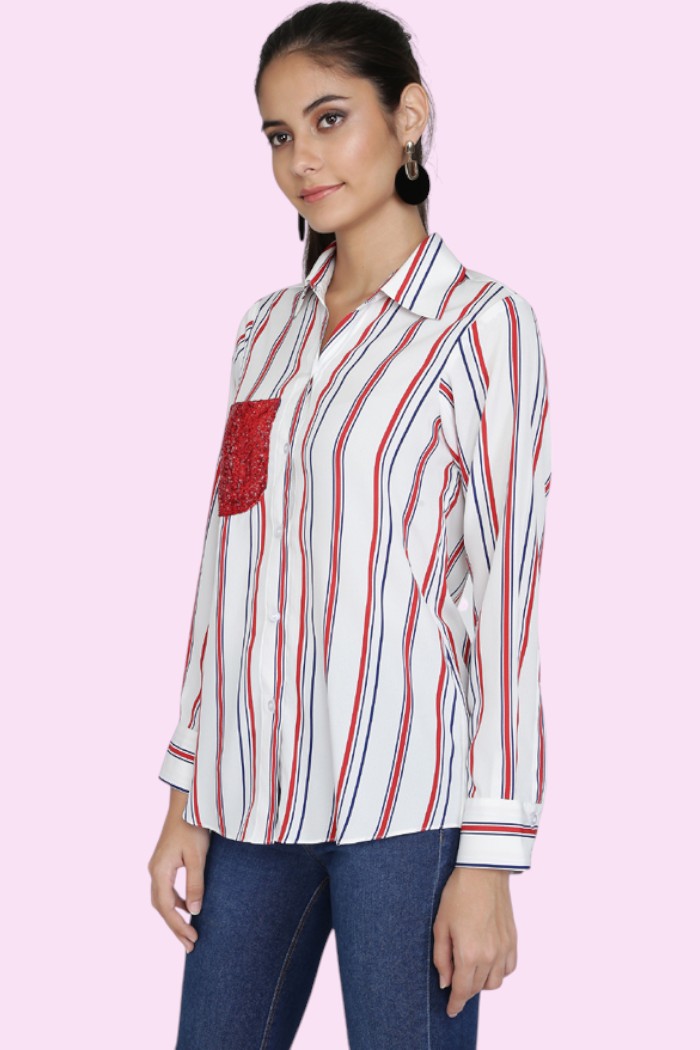 RED & WHITE STRIPE SHIRT FOR WOMEN