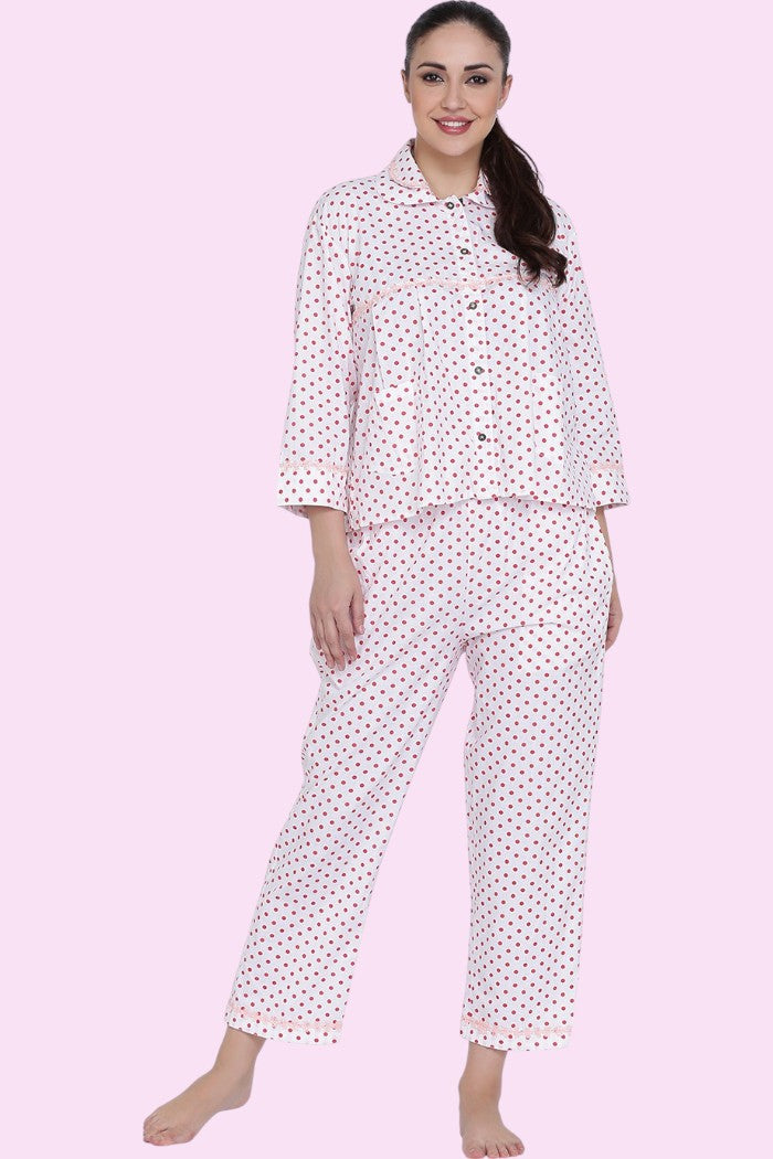 POLKA DOT PINK NIGHT SUIT WITH EYE AND FACE MASK
