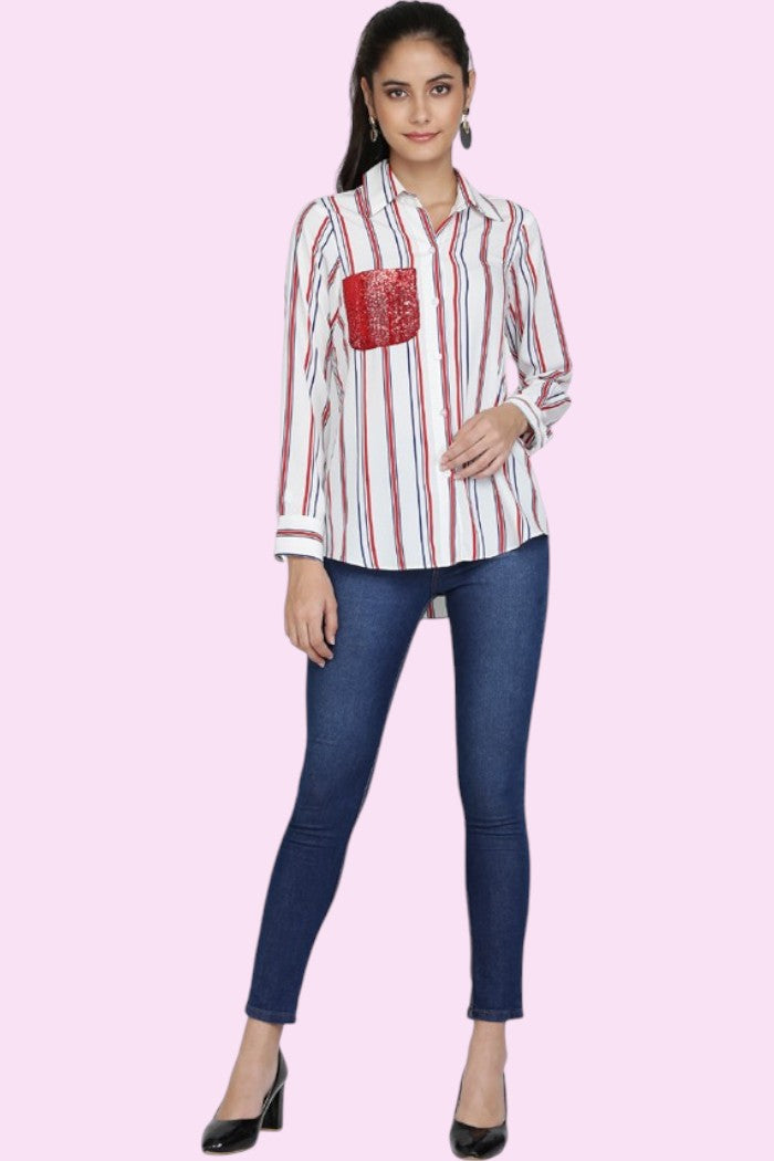 RED & WHITE STRIPE SHIRT FOR WOMEN