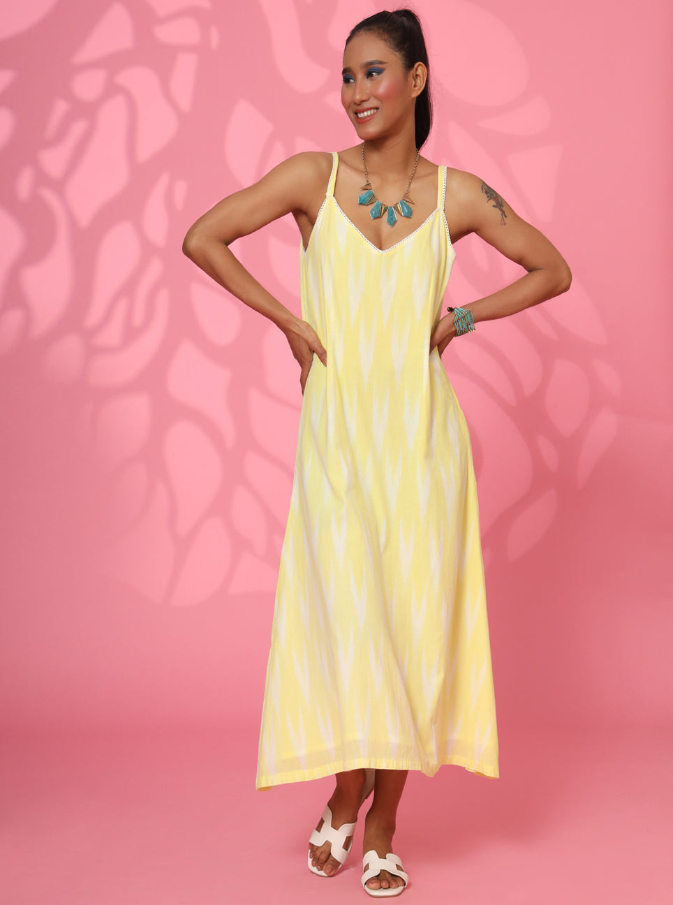 Lemon Ikat A-Line Dress for Women