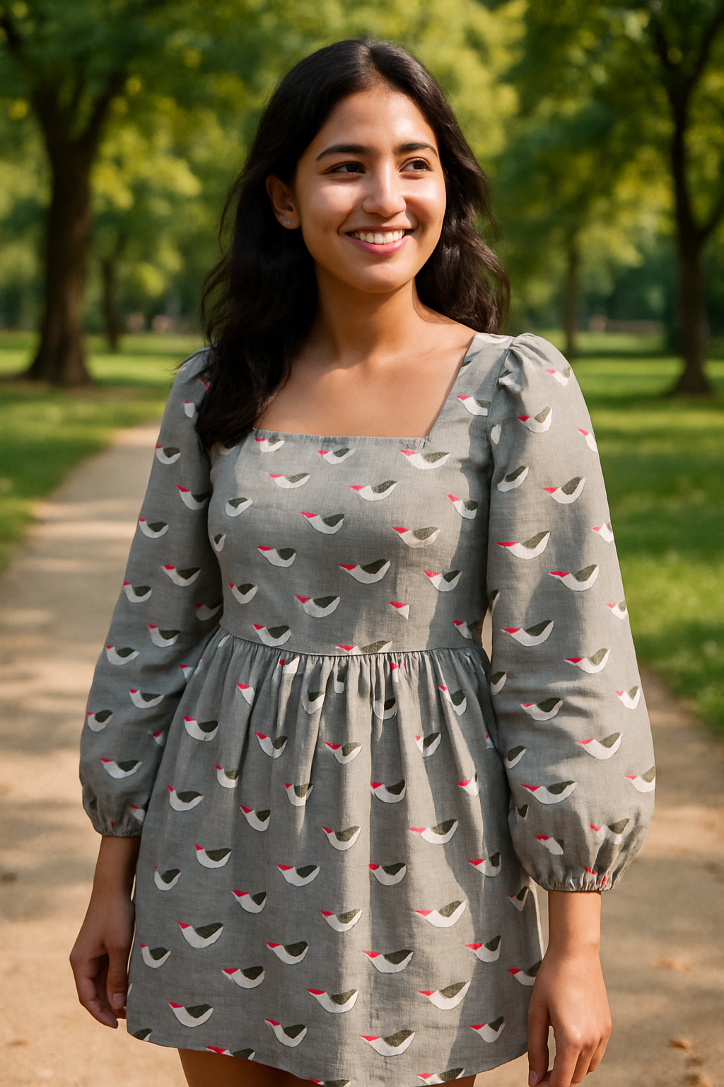 Maria Printed Square Neck Empire Cotton Dress