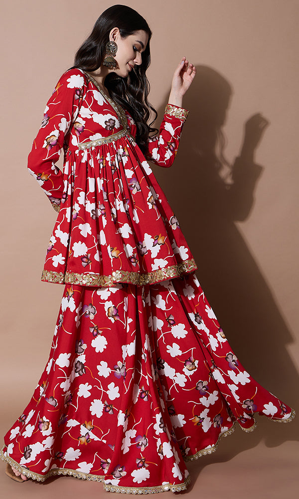 RAJASI LAL PHOOL SHARARA SET FOR WOMEN