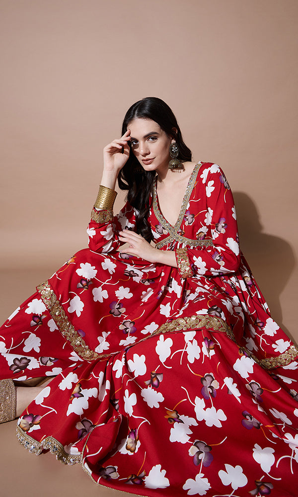 RAJASI LAL PHOOL SHARARA SET FOR WOMEN