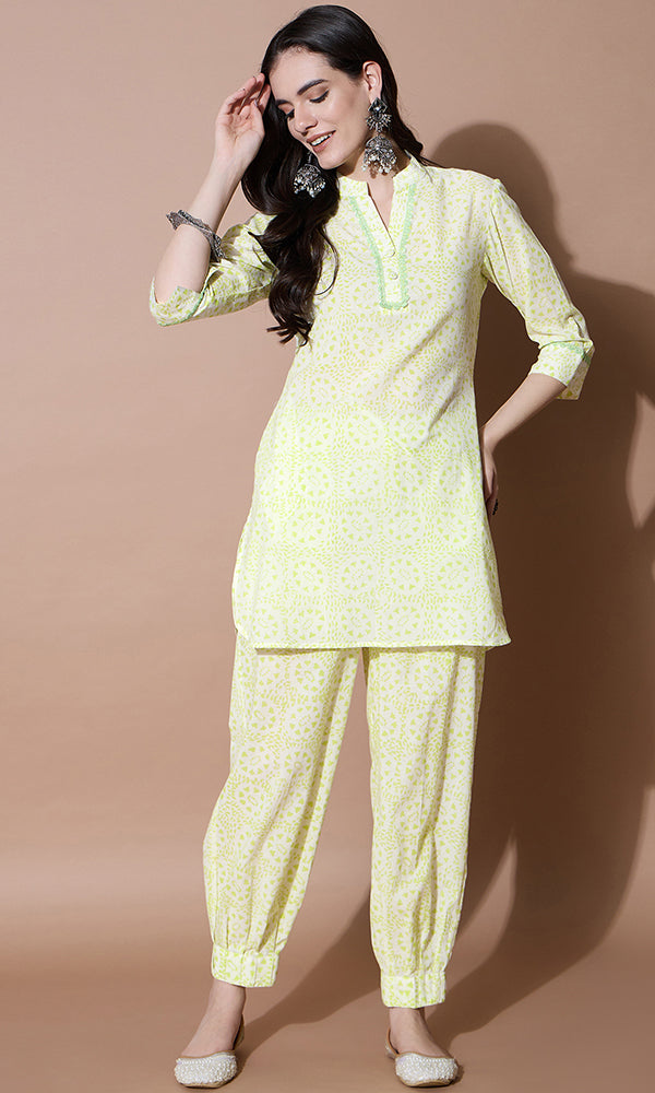 Neon Floral Print Coord Set for Women