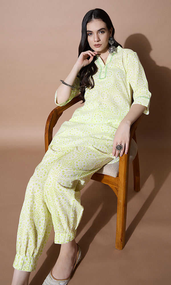 Neon Floral Print Coord Set for Women