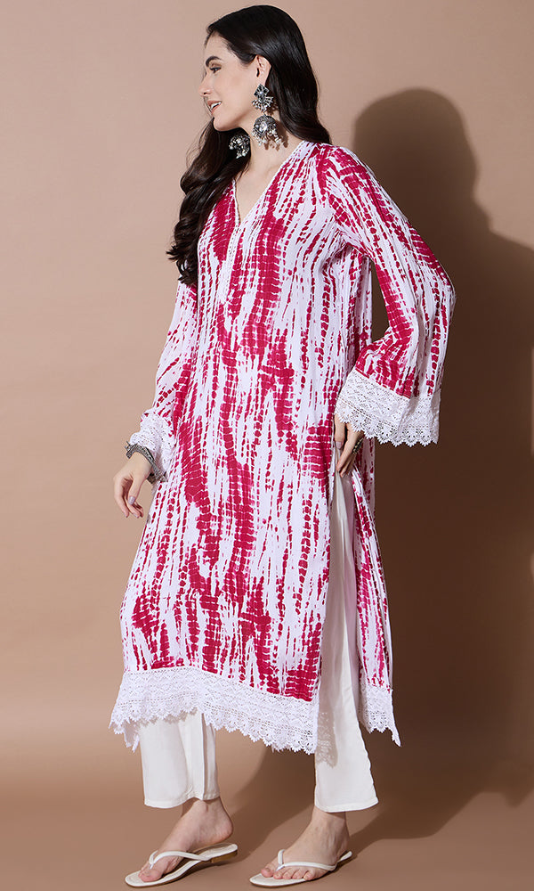 BLUSH TIE-DYE LACE KURTA FOR WOMEN