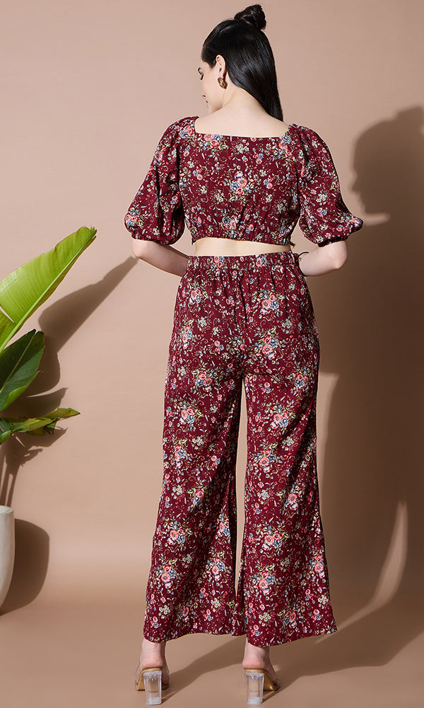 FLORAL PRINTED CROP TOP STYLE COORD SET FOR WOMEN