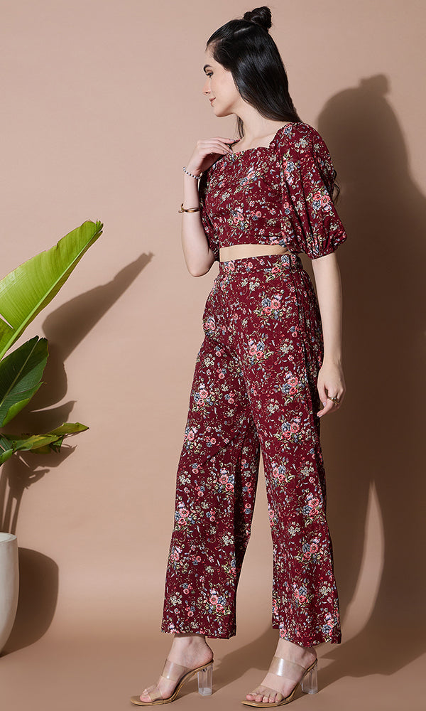 FLORAL PRINTED CROP TOP STYLE COORD SET FOR WOMEN