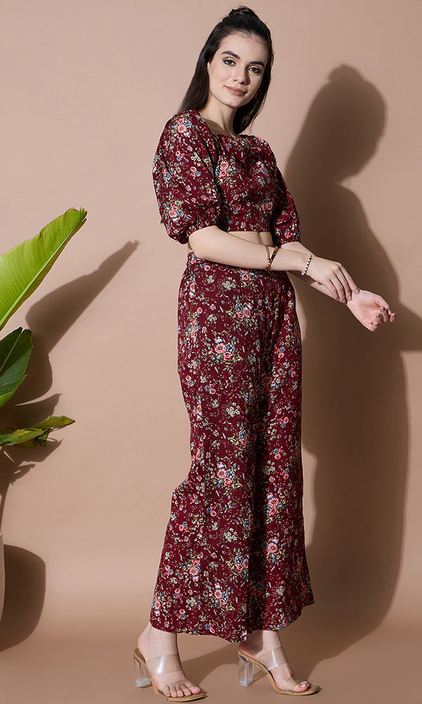 FLORAL PRINTED CROP TOP STYLE COORD SET FOR WOMEN