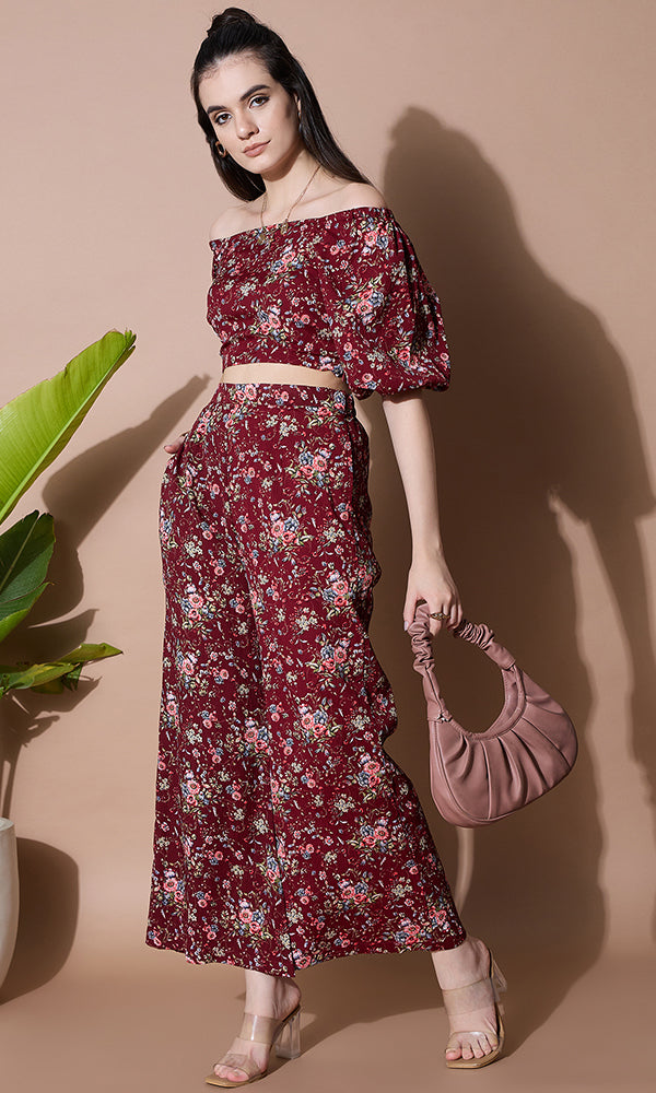 FLORAL PRINTED CROP TOP STYLE COORD SET FOR WOMEN