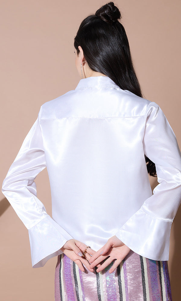 IVORY ELEGANCE SATIN SHIRT FOR WOMEN