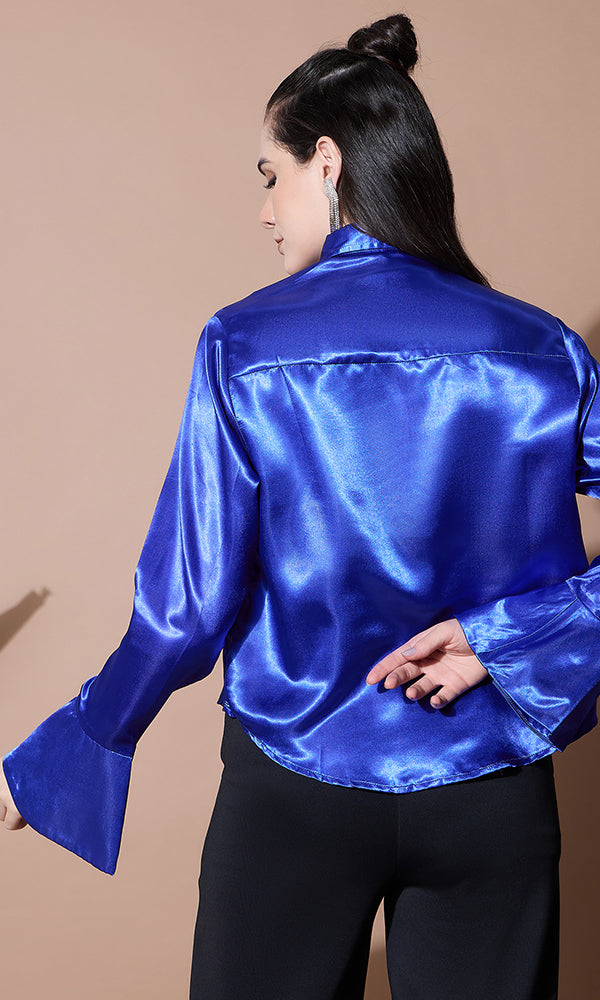 SAPPHIRE SILK SATIN SHIRT FOR WOMEN