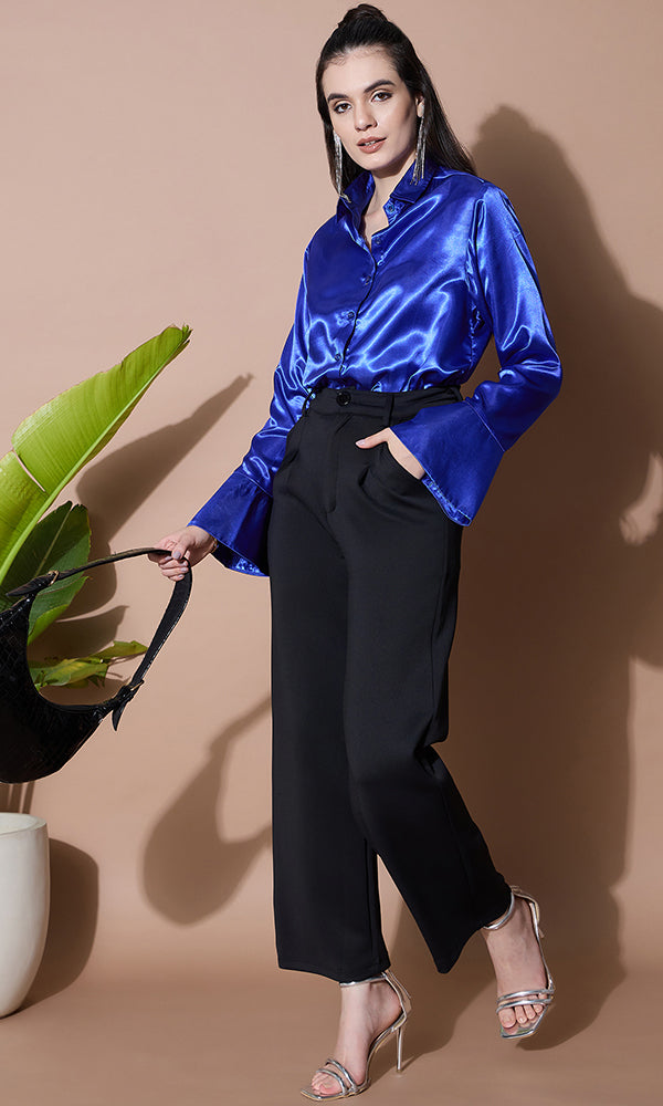 SAPPHIRE SILK SATIN SHIRT FOR WOMEN