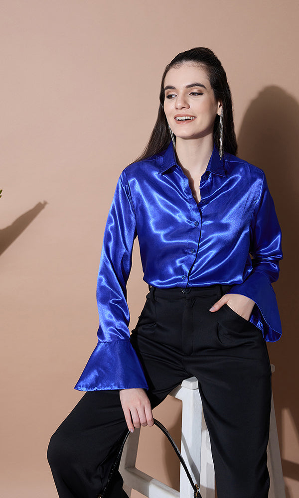 SAPPHIRE SILK SATIN SHIRT FOR WOMEN