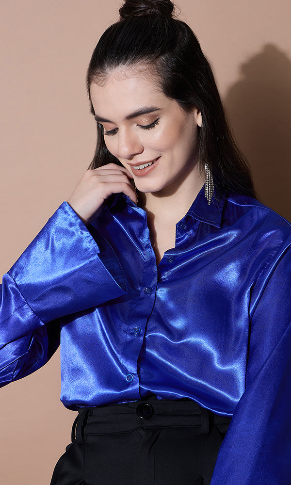 SAPPHIRE SILK SATIN SHIRT FOR WOMEN