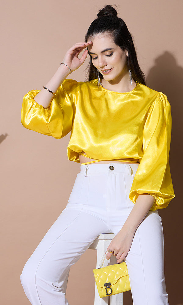 DESIGNER GOLDEN SATIN TOP FOR WOMEN