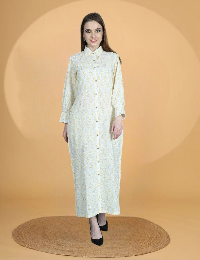 ALANI LEMON HANDBLOCK PRINTED SHIRT DRESS FOR WOMEN