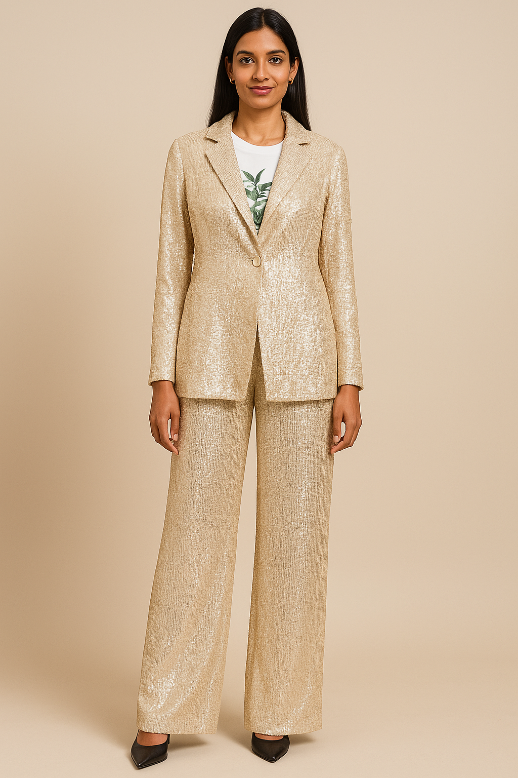 Isabella Gold Sequin Single Breasted Blazer