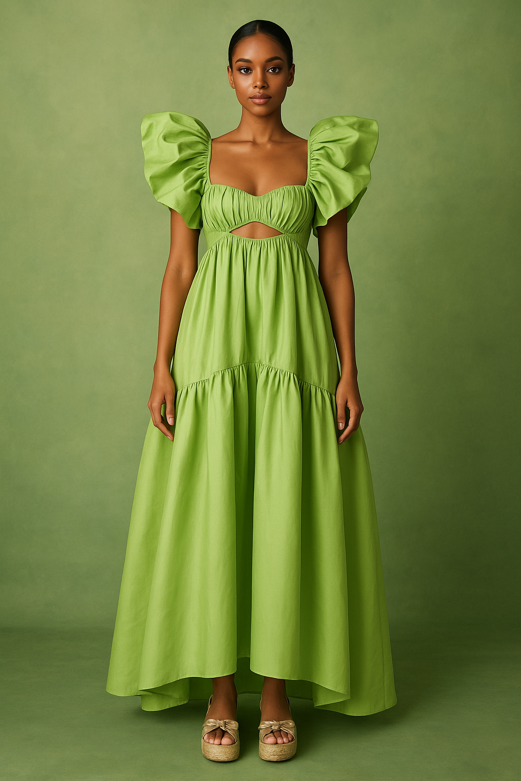 Lisa Ruffle Shoulder Gown Green Dress