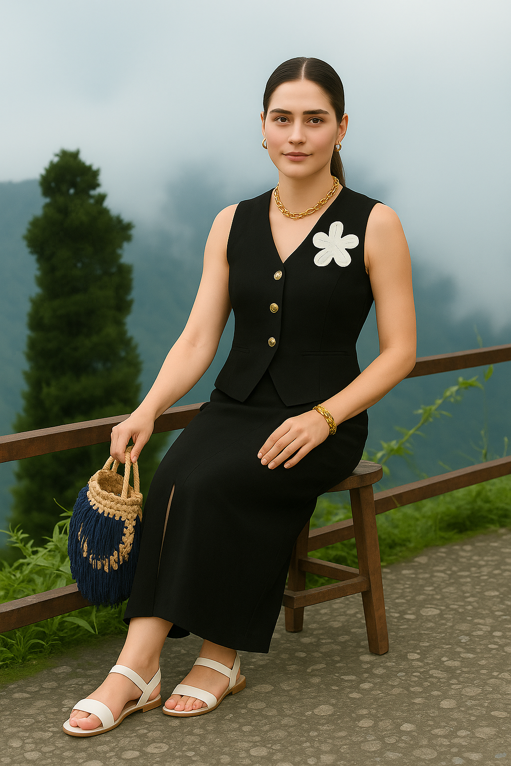 Louisa Black Linen Vest And Skirt Coord Set