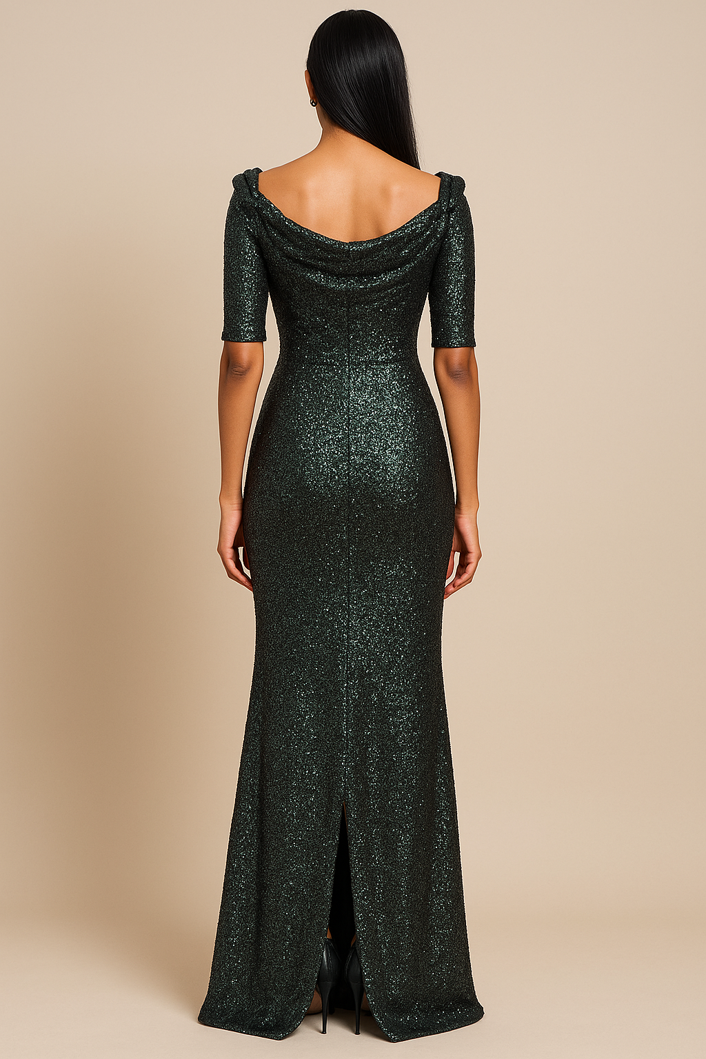 EVELYN LUREX COWL NECK OFF THE SHOULDER MAXI DRESS