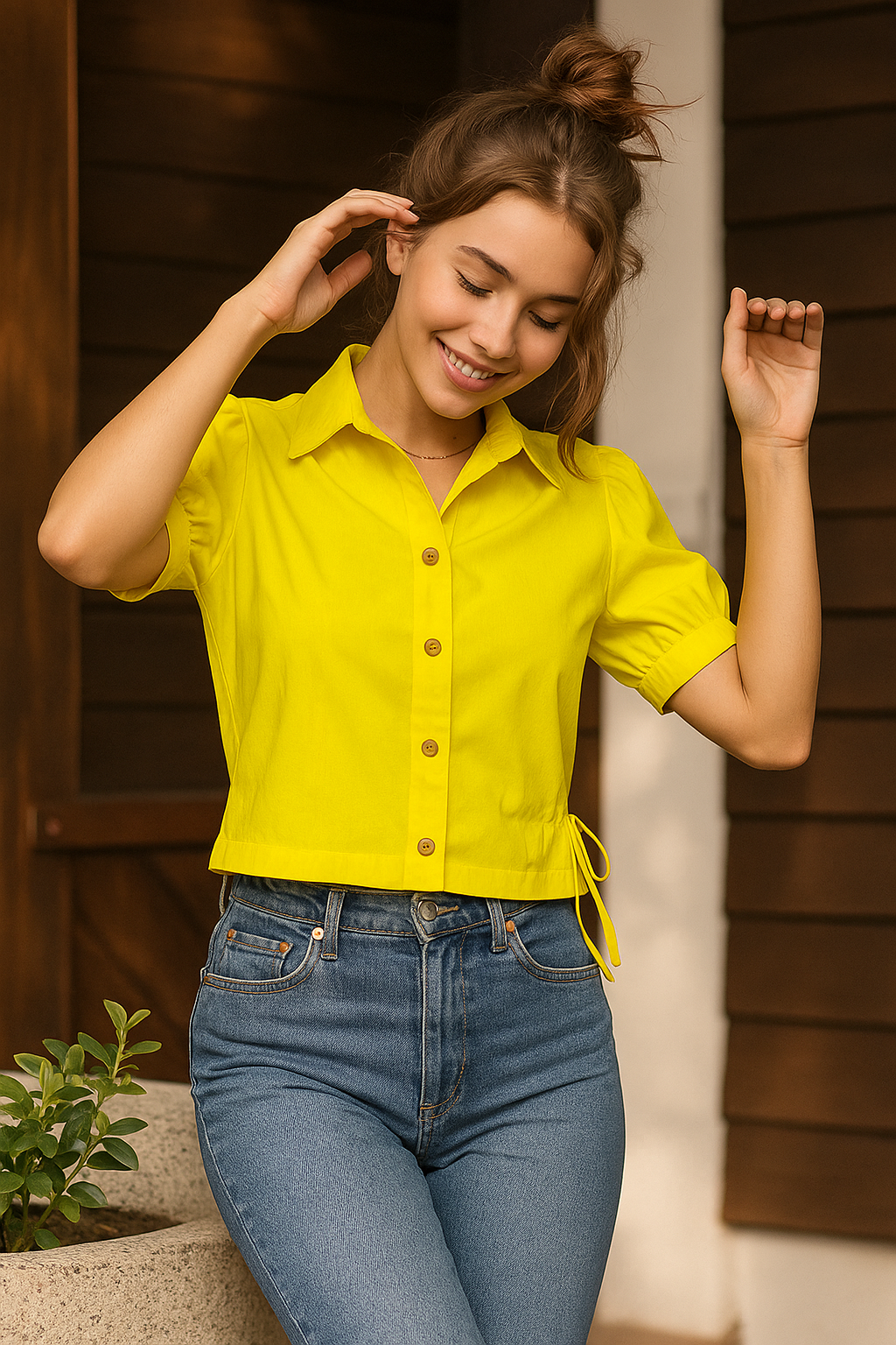 Charlotte Comfort Slim Fit Spread Collar Crop Casual Shirt