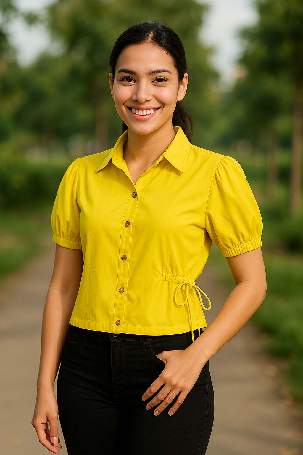 Charlotte Comfort Slim Fit Spread Collar Crop Casual Shirt