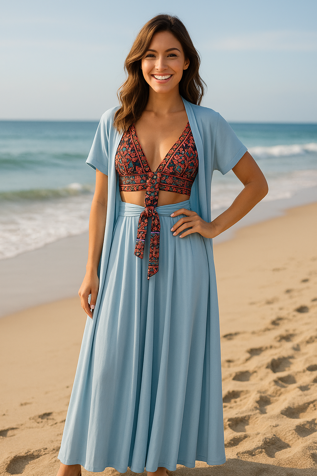 Quecy Light Blue Three Piece With Skirt Dress