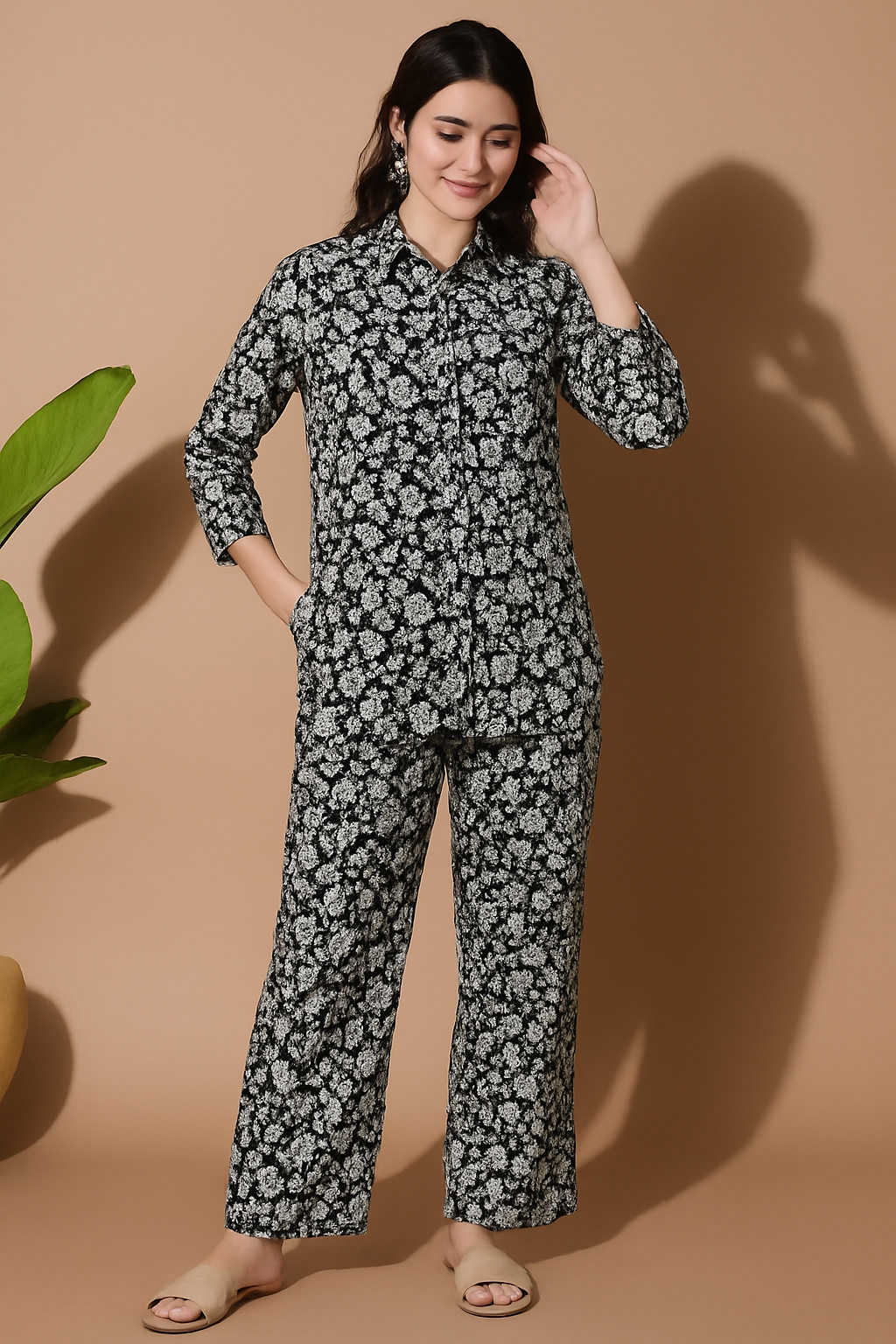 ELLYSE BLACK FLORAL PRINTED COORD SET FOR WOMEN