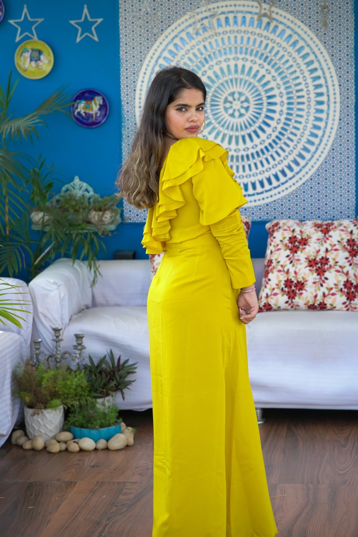 RUFFLE ROMANCE YELLOW COORD SET FOR WOMEN