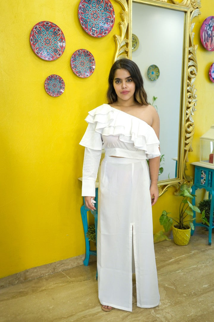 RUFFLE ROMANCE PINK COORD SET FOR WOMEN