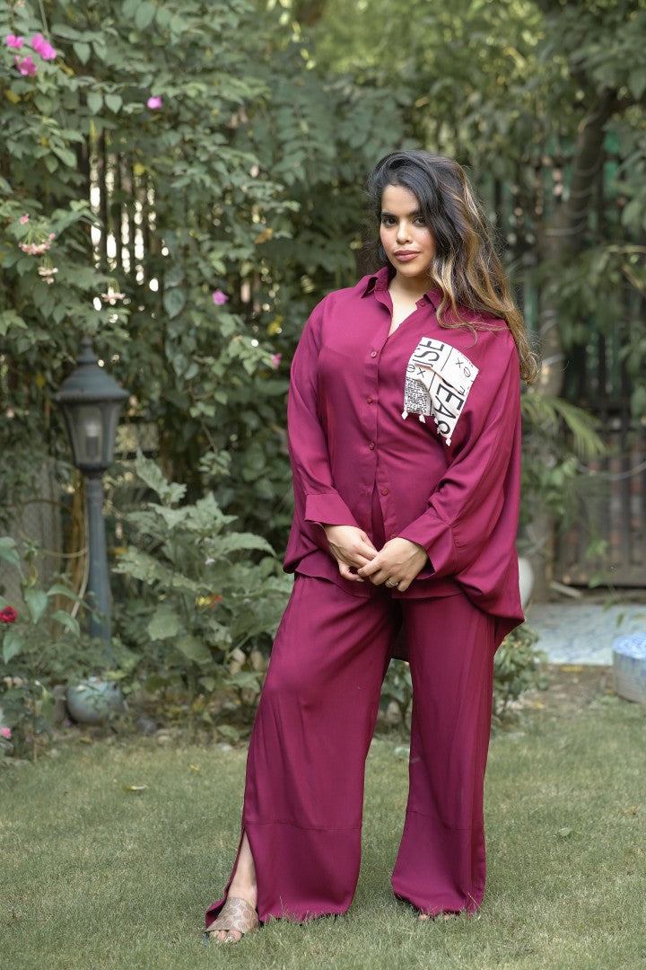 WINE COLOUR SHIRT COORD SET FOR WOMEN