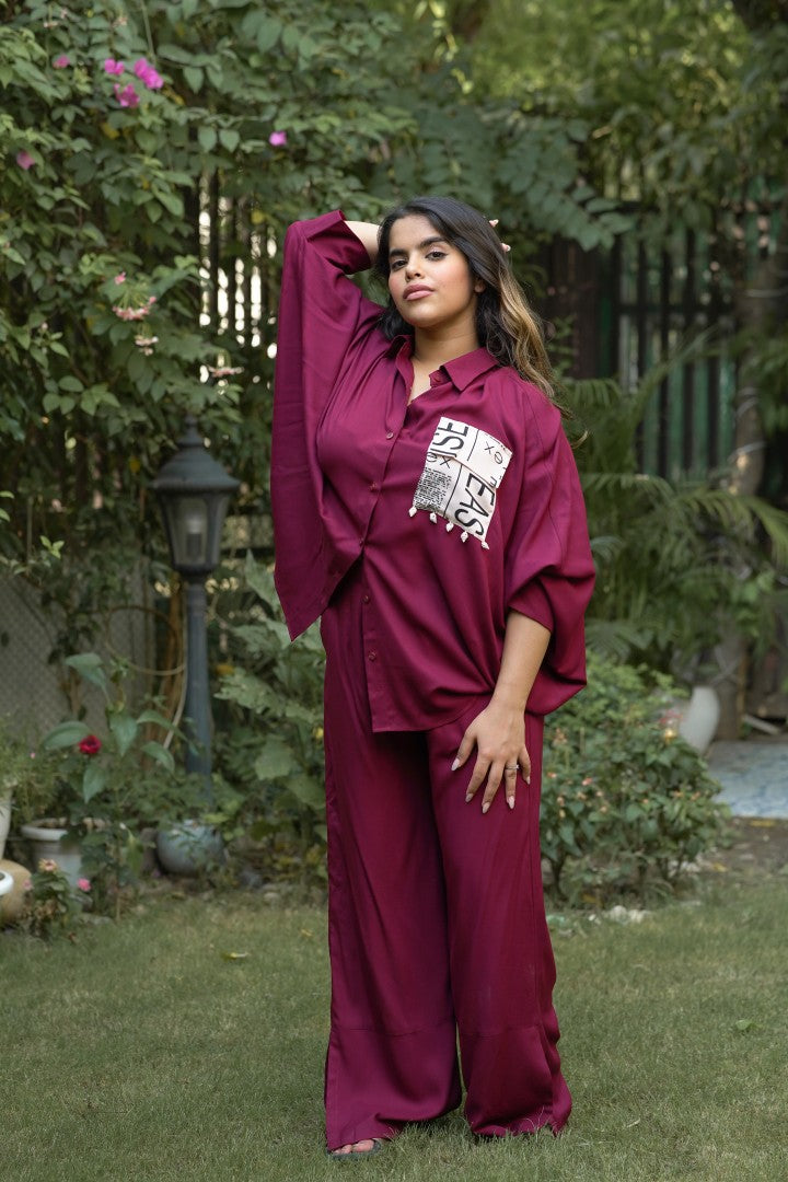 WINE COLOUR SHIRT COORD SET FOR WOMEN