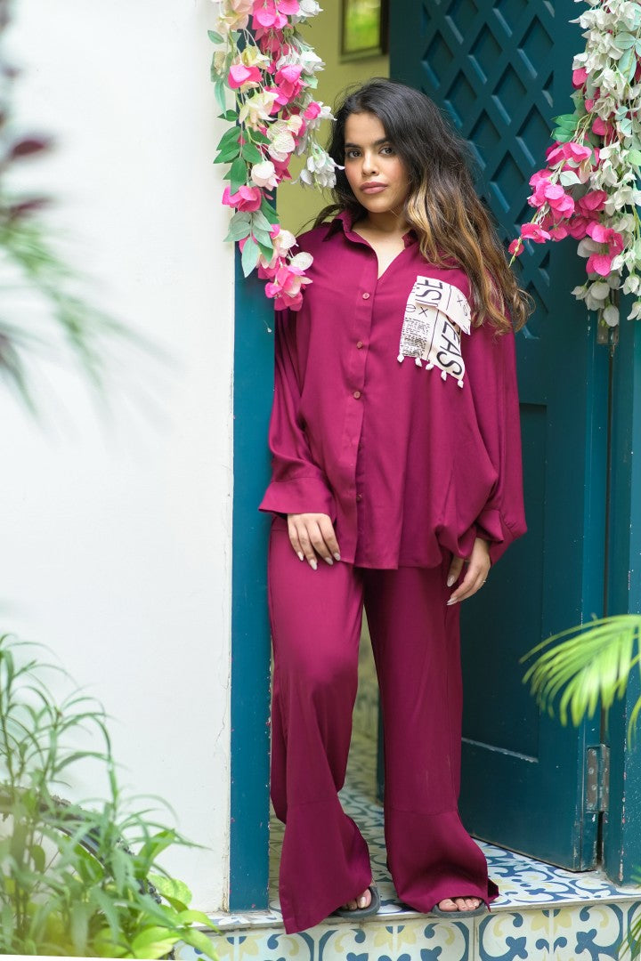 WINE COLOUR SHIRT COORD SET FOR WOMEN