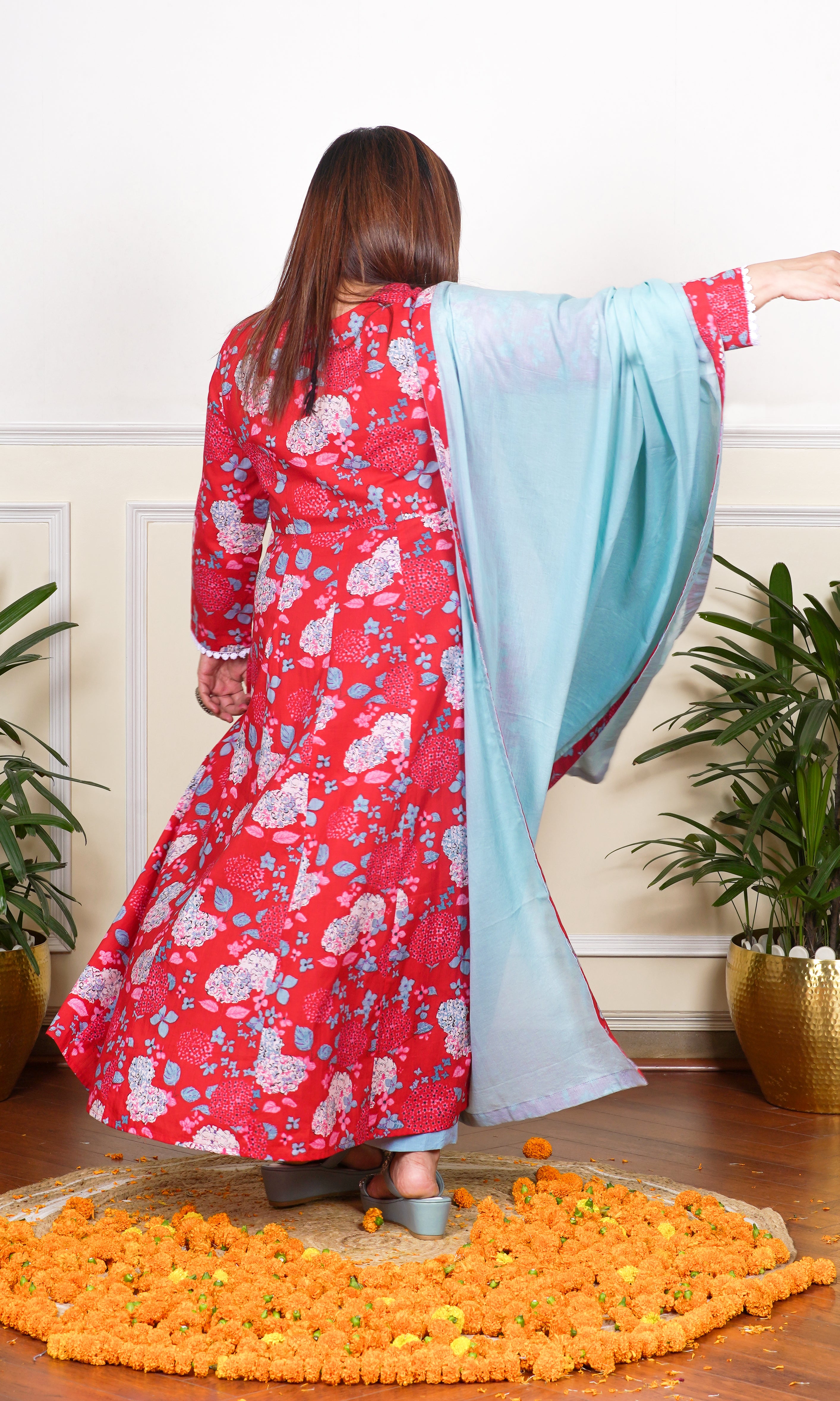 MULTICOLOUR FLORAL PRINTED WITH LACE KALIDAAR KURTA FOR WOMEN