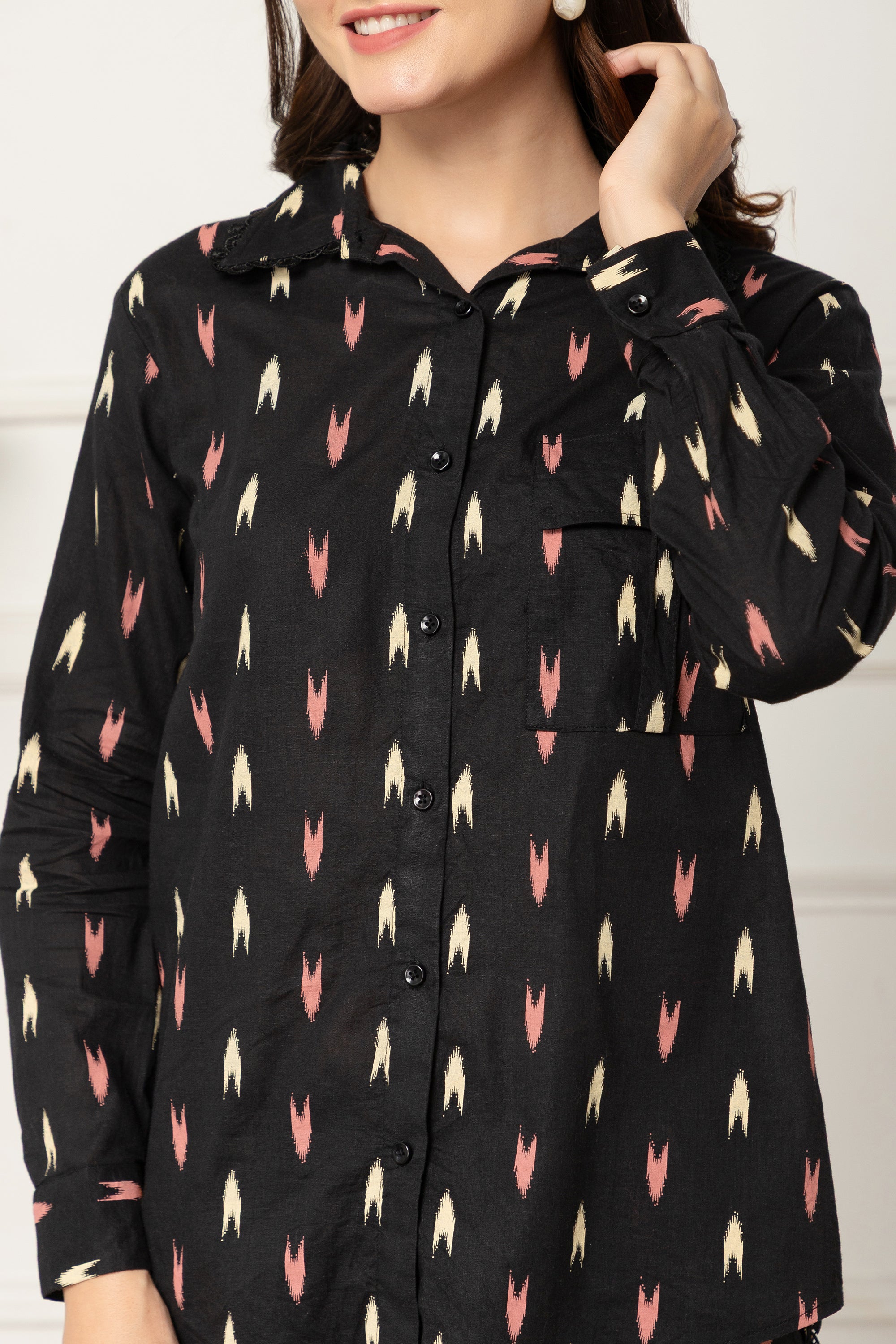 Dafni Black Abstract Printed Cotton Coord Set For Women