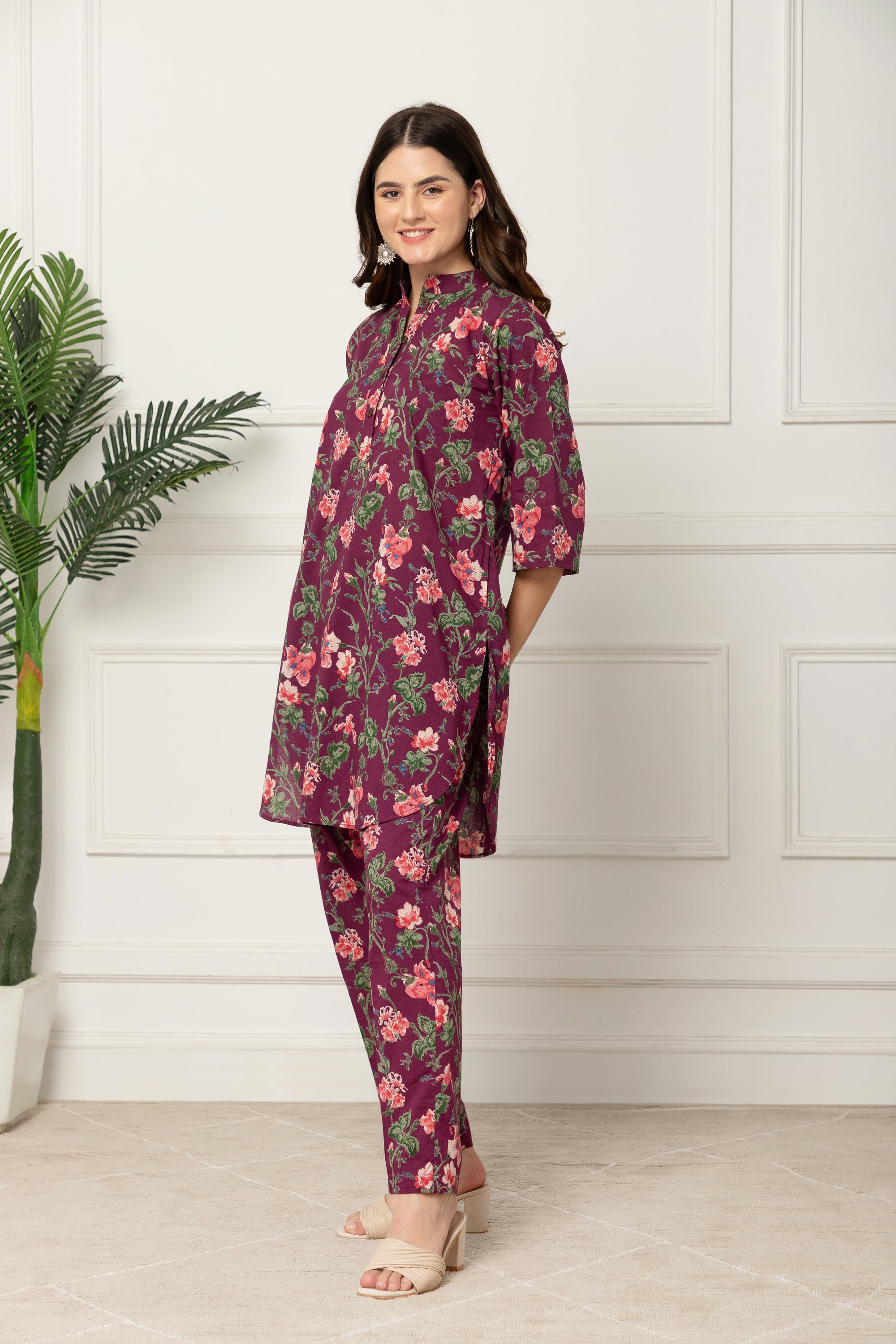 Polyxeni Floral Printed Purple Coord Set For Women