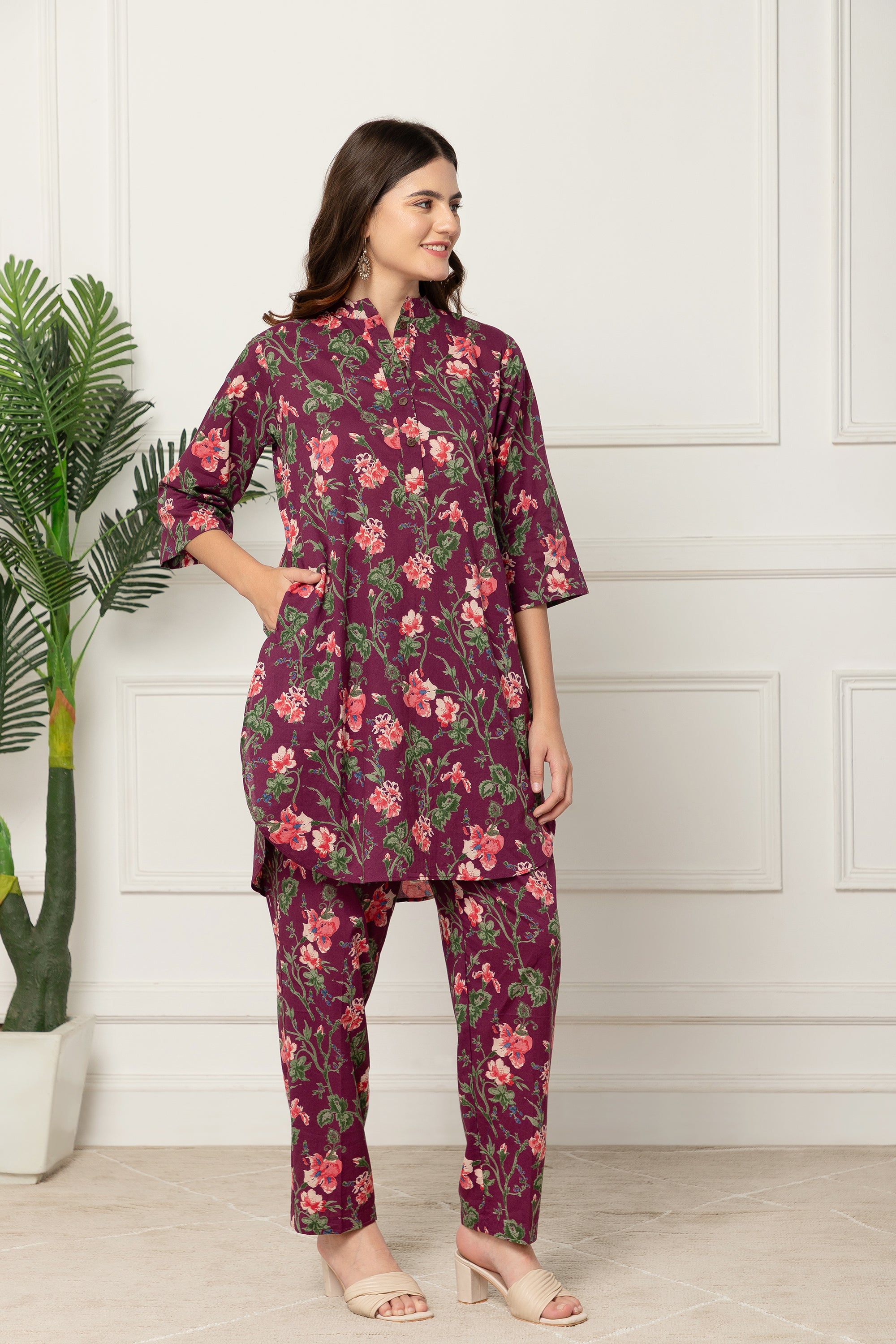 Polyxeni Floral Printed Purple Coord Set For Women