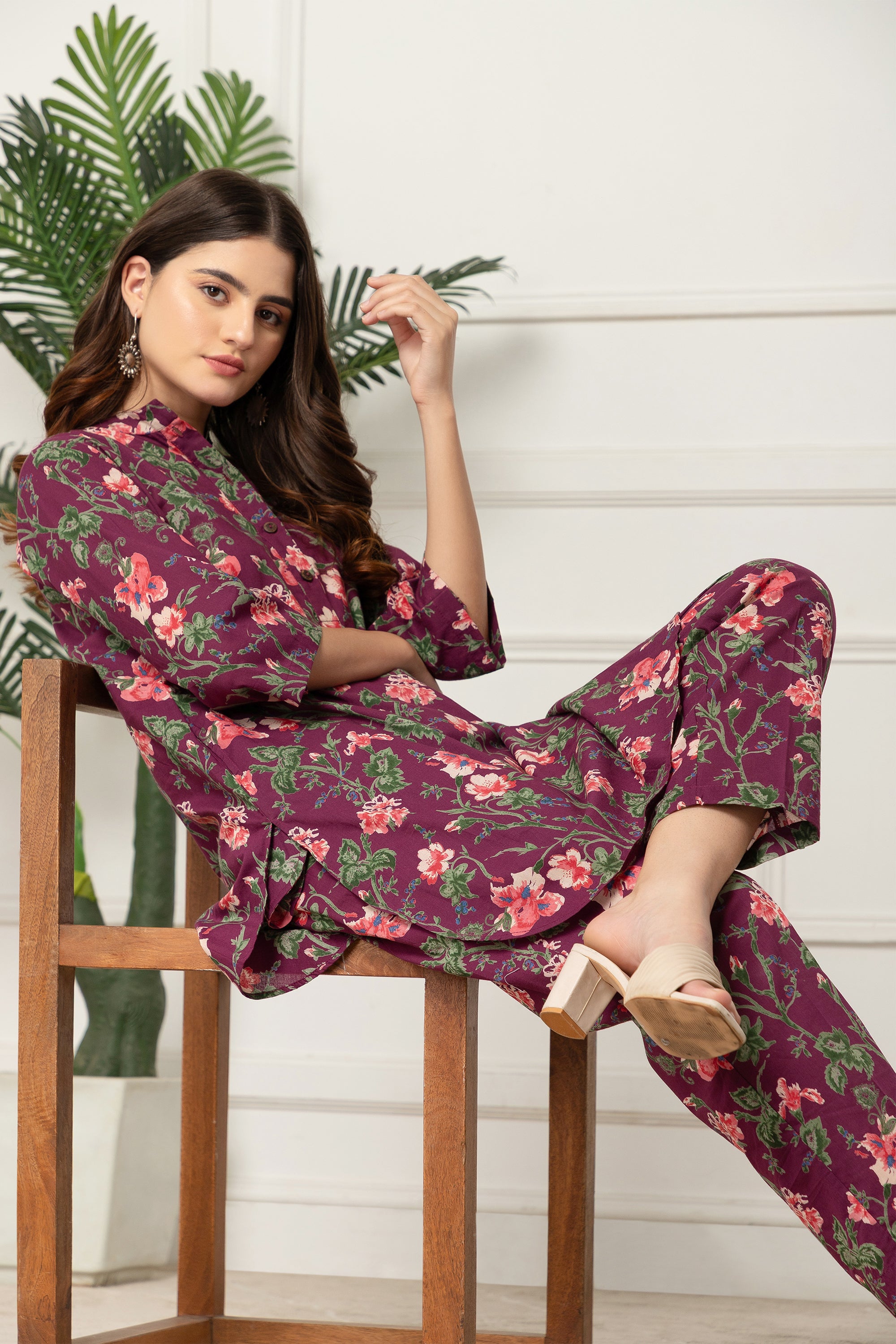 Polyxeni Floral Printed Purple Coord Set For Women