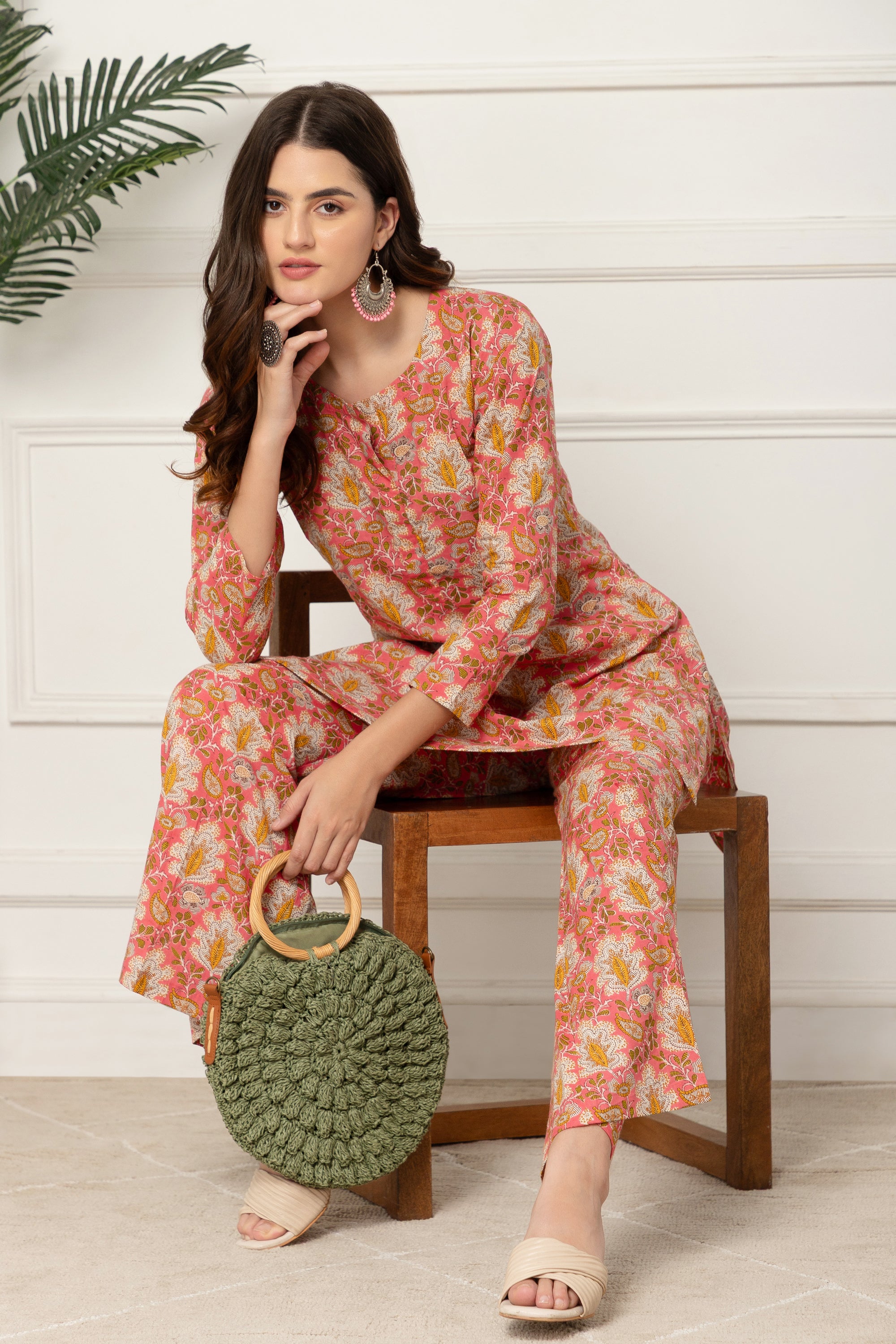DAREIA FLORAL PRINTED PEACH COORD SET FOR WOMEN