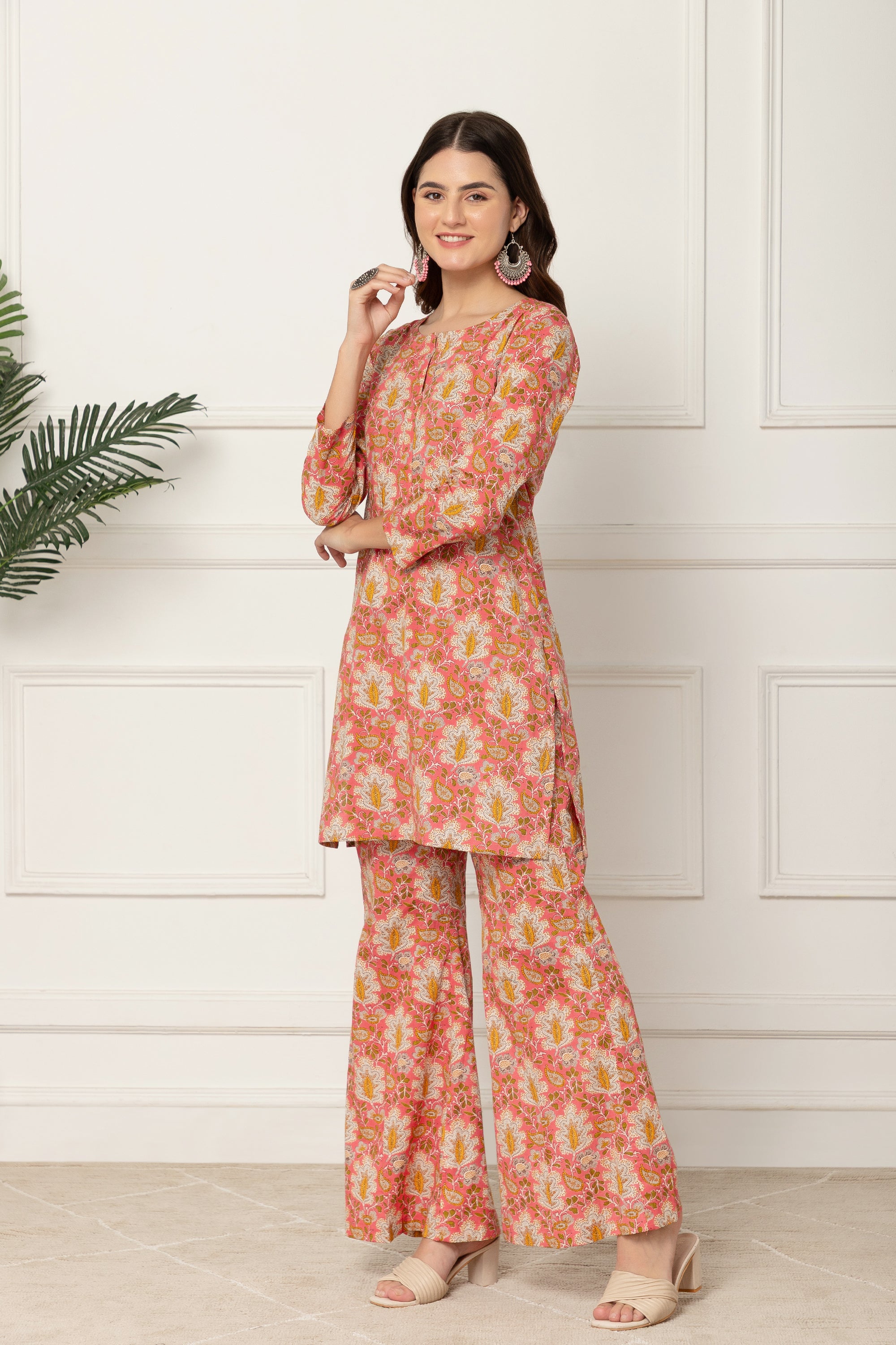 DAREIA FLORAL PRINTED PEACH COORD SET FOR WOMEN