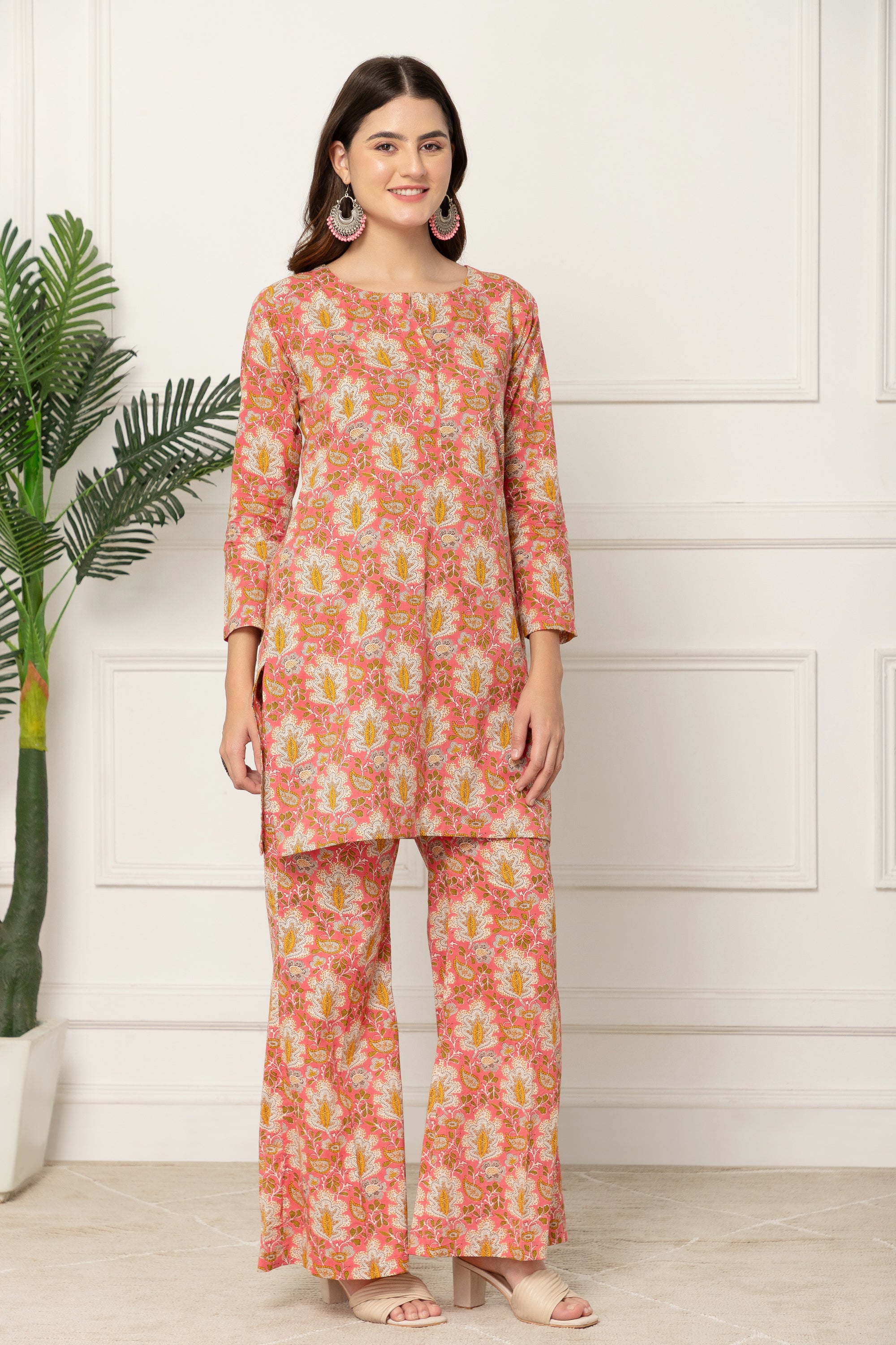 DAREIA FLORAL PRINTED PEACH COORD SET FOR WOMEN